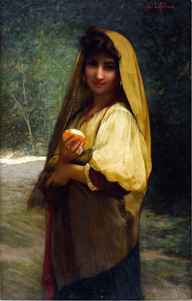 An Italian girl with an orange by Jules Lefebvre
