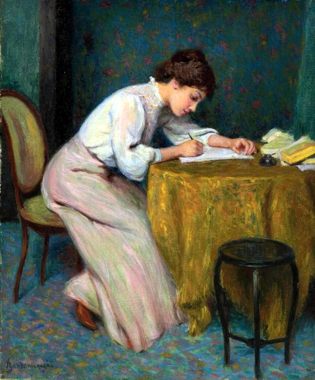 Young woman writing a letter by Federico Zandomeneghi