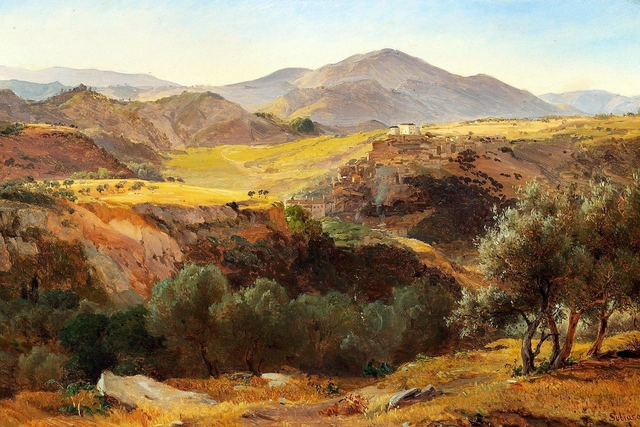 Italienische Berglandschaft, Parti in der Nähe von Subiaco. by Anders Christian Lunde