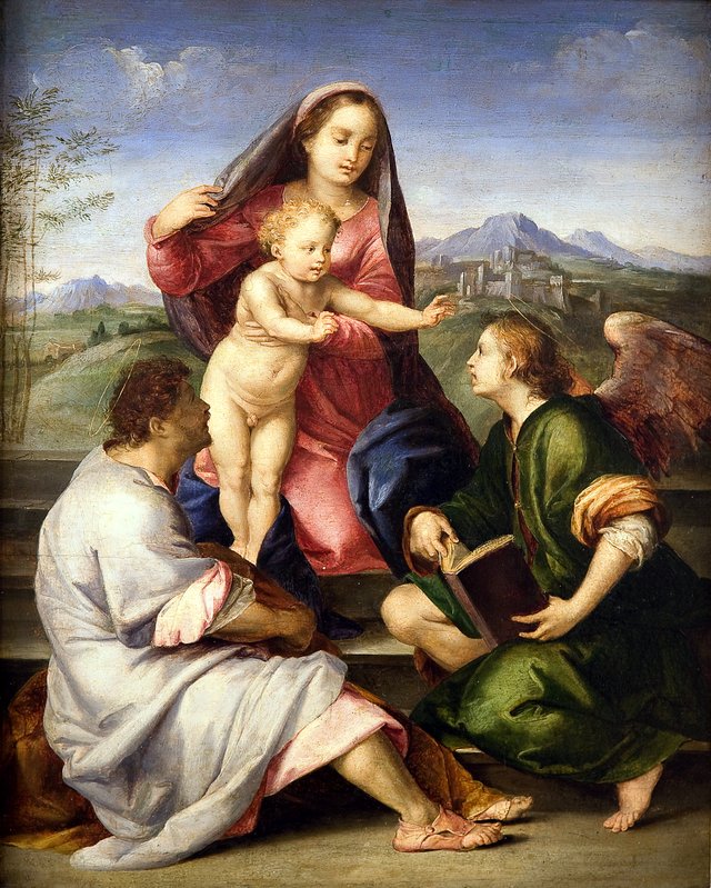 Madona z detetom, svetnikom in angelom by Andrea del Sarto