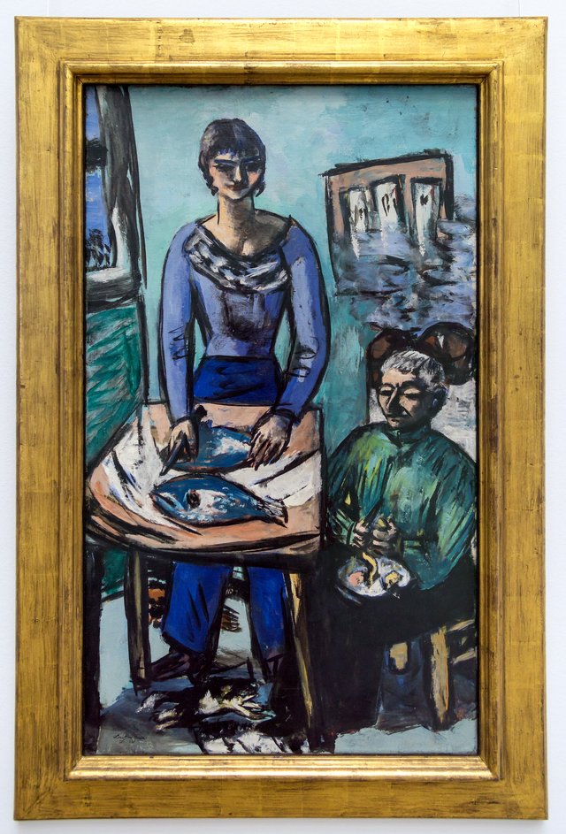 The Kitchen - Quappi with Fishes by Max Beckmann
