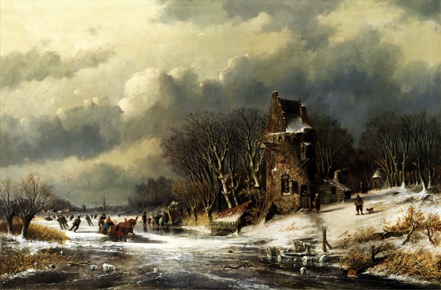 Dutch landscape with figures by Andreas Schelfhout