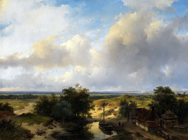 Dutch landscape with a view of Haarlem by Andreas Schelfhout