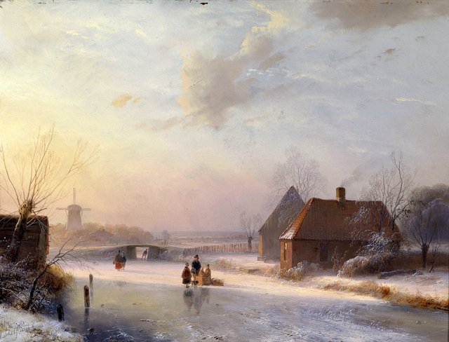 Holländische Winterlandschaft mit Eisläufern by Andreas Schelfhout