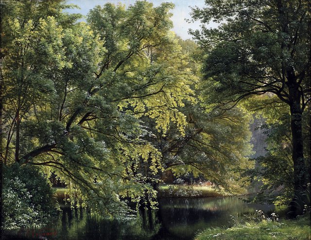 View from a forest lake. by Carl Frederik Aagaard