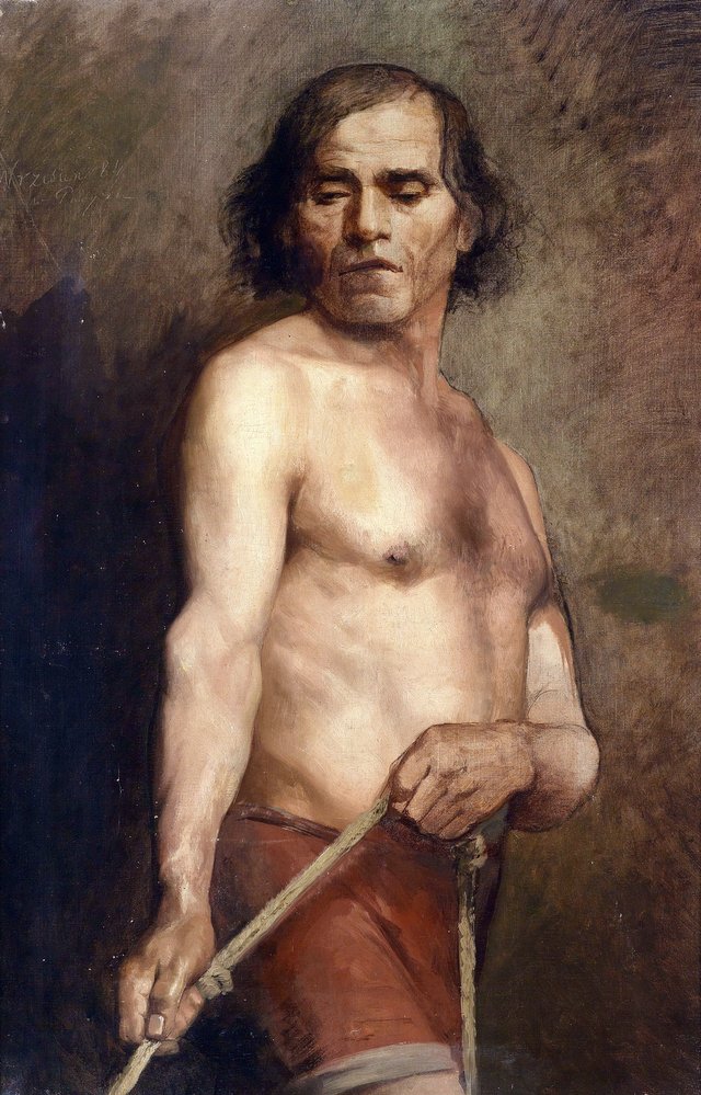 A Male Nude Standing by Anna Bilińska-Bohdanowicz