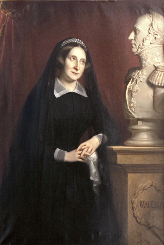 Queen Anna Paulowna as a widow, next to the bust of her husband King William ll. by Jan Adam Kruseman