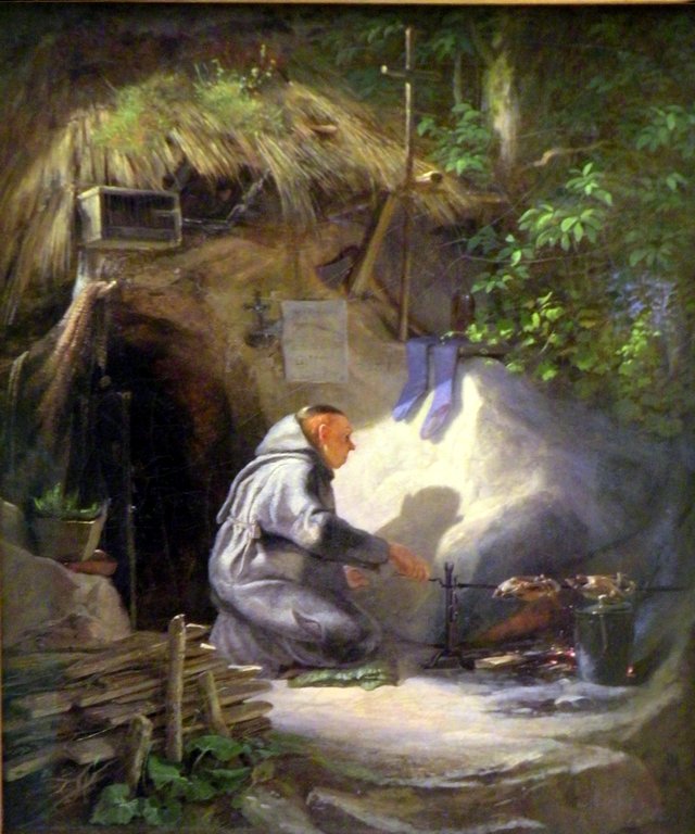 Hermit roasting a Chicken by Carl Spitzweg