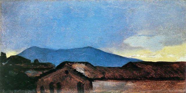 Toits et collines au coucher du soleil by Léon Cogniet