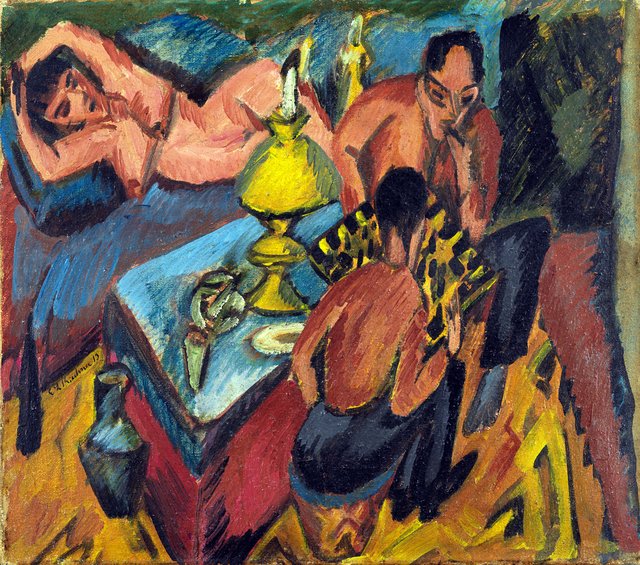 Erich Heckel and Otto Mueller Playing Chess by Ernst Ludwig Kirchner