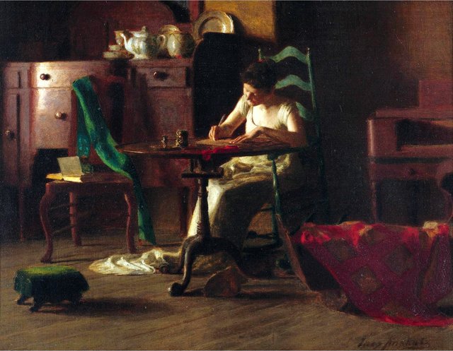 Woman writting on a table by Thomas Pollock Anshutz