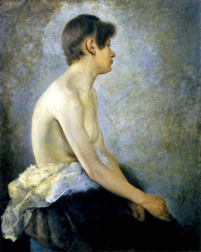 Half nude woman by Anton Ažbe