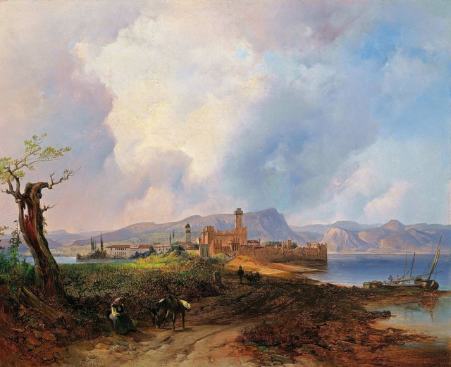 Ansicht des Castell Sermio, auf der Insel Sermione am Gardasee by Anton Hansch