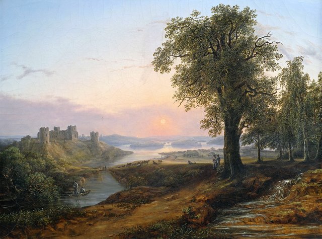 Weite Flusslandschaft im Abendlicht. by Anton Hansch