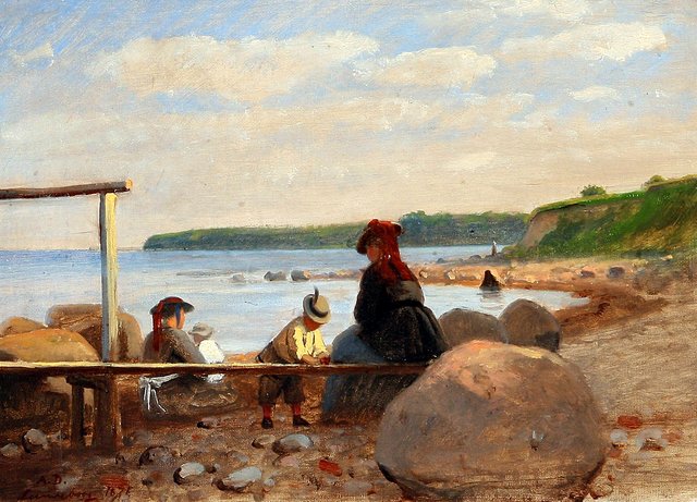 Children and their mothers on Lundeborg Beach, Denmark by Anton Dorph