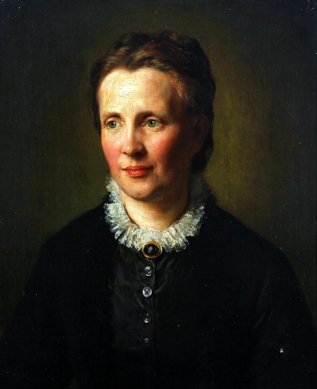 Portrait of a young woman, presumably the artist's wife Clara. by Otto Bache