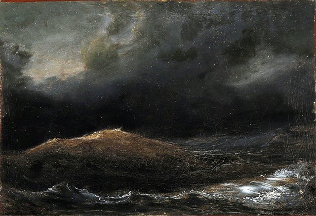 Dark and stormy skies over a rough sea. by Anton Melbye