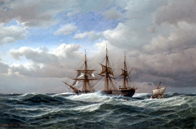 The pilot boat arrives. by Anton Melbye