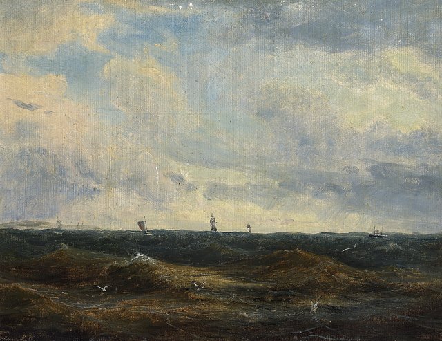 Ships at sea. by Anton Melbye