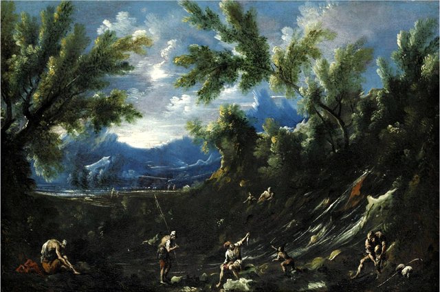 Landscape with fishermen by Antonio Francesco Peruzzini