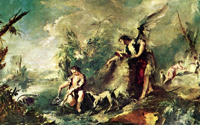 Tobias fishing with the Archangel Raphael by Giovanni Antonio Guardi