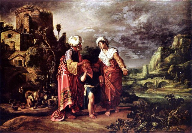 De wegzending van Hagar en Ismaël by Pieter Lastman