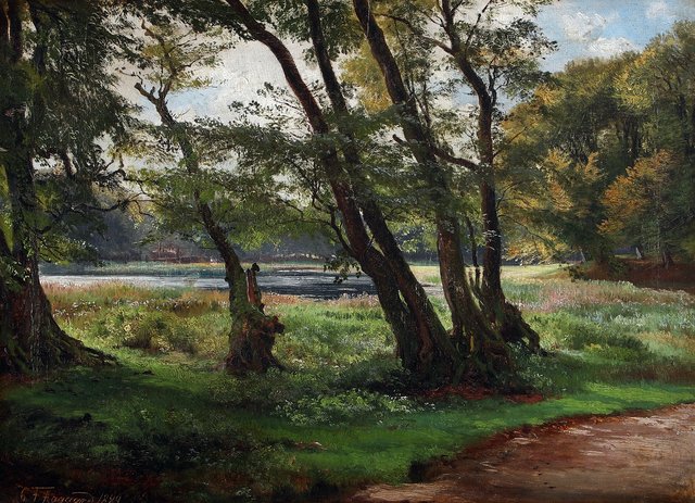 Woodlands with a pond. by Carl Frederik Aagaard