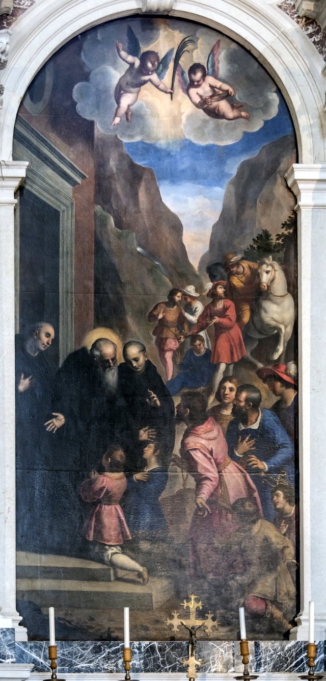 St. Benedict welcomes his disciples, Maurus and Placidus by Palma il Giovane