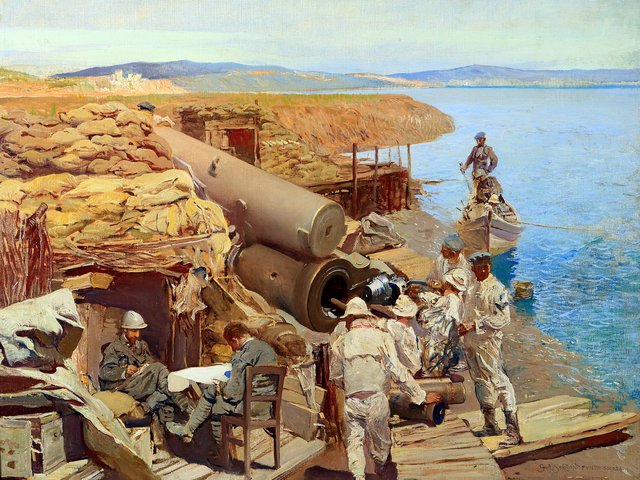 Artillerymen at Punta Sdobba by Giulio Aristide Sartorio