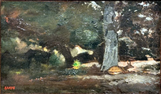 Biche couchée auprès d'un arbre by Antoine-Louis Barye