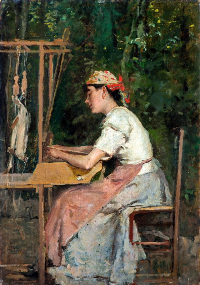 At the loom by Silvestro Lega