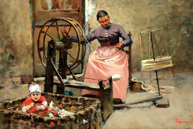 At the spinning wheel by Telemaco Signorini