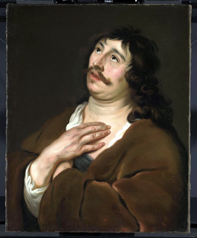 Tronie of a man with his hands on his chest by Jacob Adriaensz Backer
