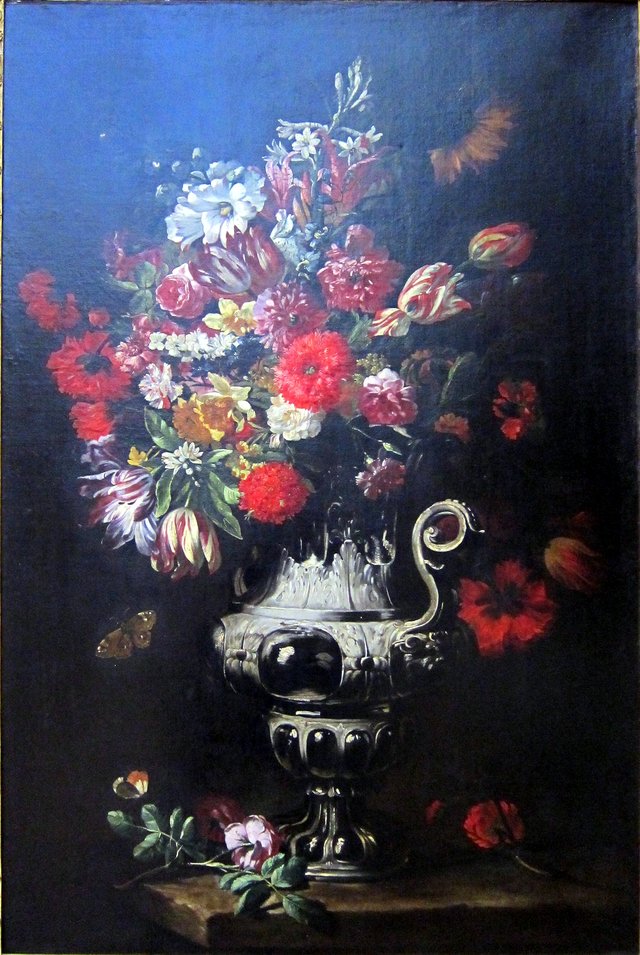 Flowers in a Large Silversmith’s Vase by Abraham Brueghel