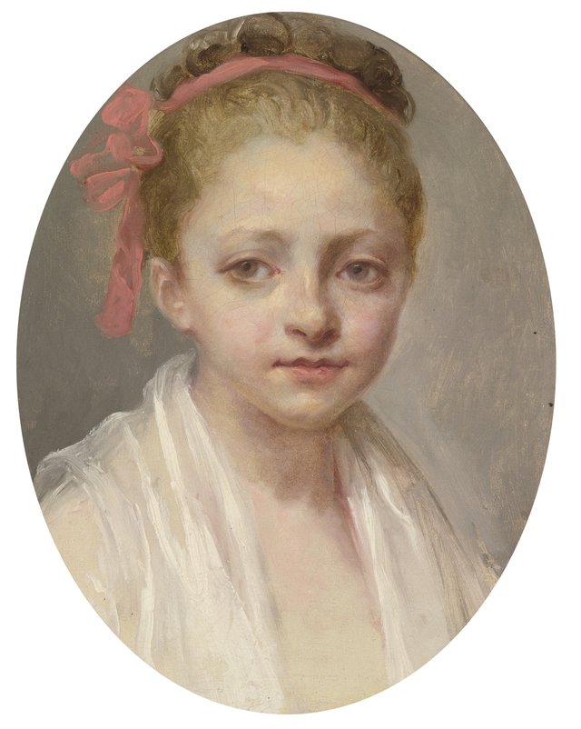 Portrait of a girl wearing a white chemise, a red ribbon in her hair by Nicolas Bernard Lépicié