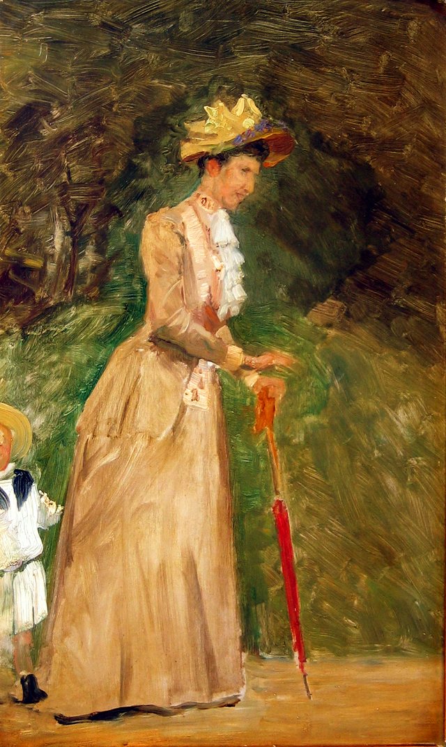 Crown Princess Louise and Prince Gustav in the Royal Gardens, Denmark. by August Jerndorff