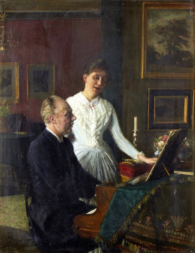 Actor Peter Jerndorff and his wife Amalie at the piano by August Jerndorff