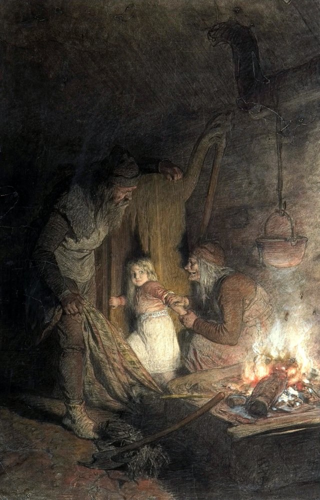 August Malmström-Åke och Grima finner Aslög by August Malmström