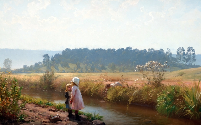 Children playing at the stream by August Malmström