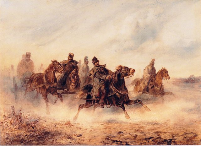 Reiterszene aus dem ungarischen Feldzug by August von Pettenkofen