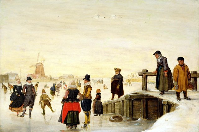 Figures skating in a Dutch landscape by Hendrick Avercamp