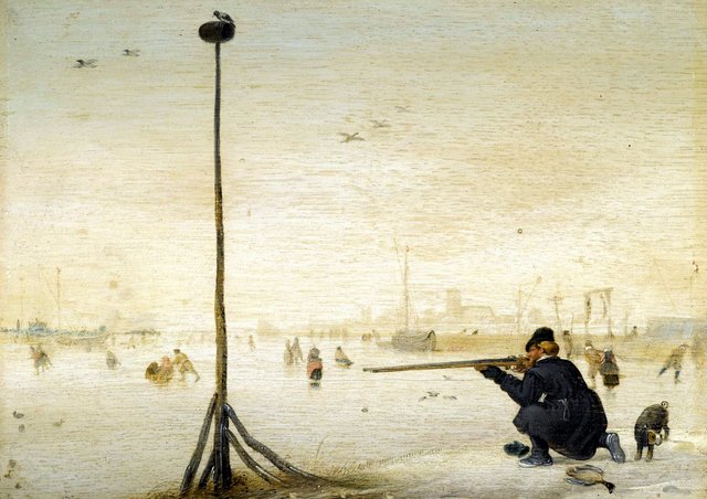 Winterlandschap met een eendenjager by Hendrick Avercamp