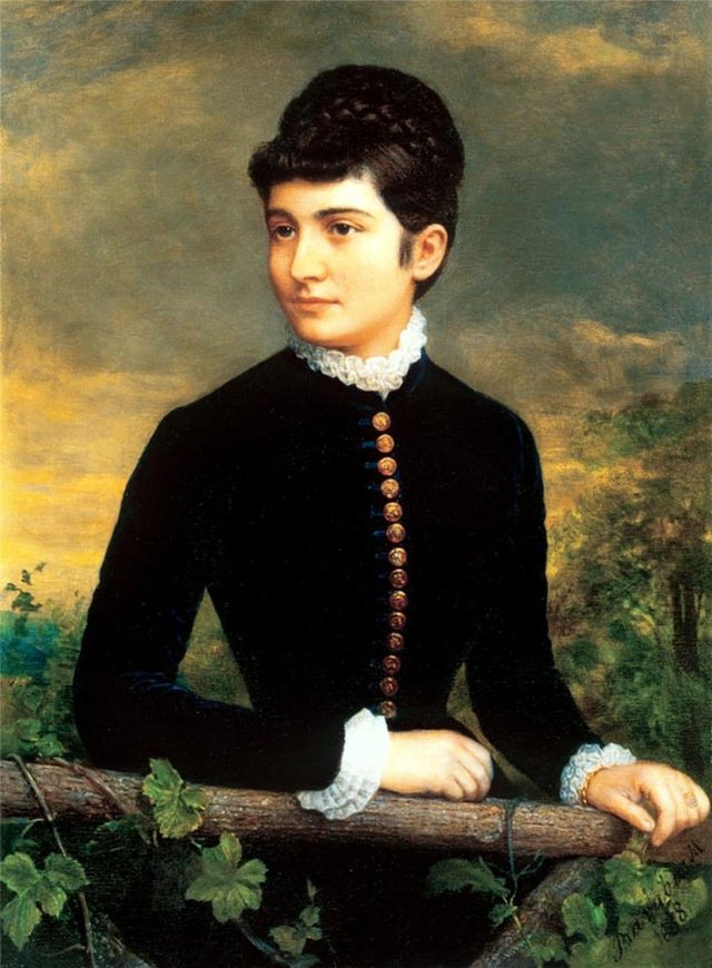 Lady in a Blue Velvet Dress with Golden Buttons by Miklós Barabás