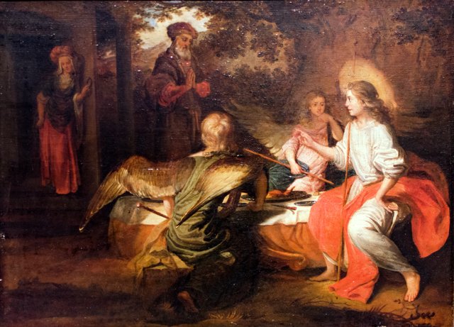 Les trois anges chez Abraham. by Barent Fabritius