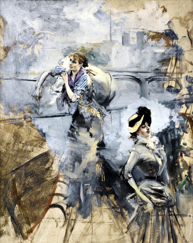 Washerwoman and a young brunette by the Seine, Paris by Giovanni Boldini