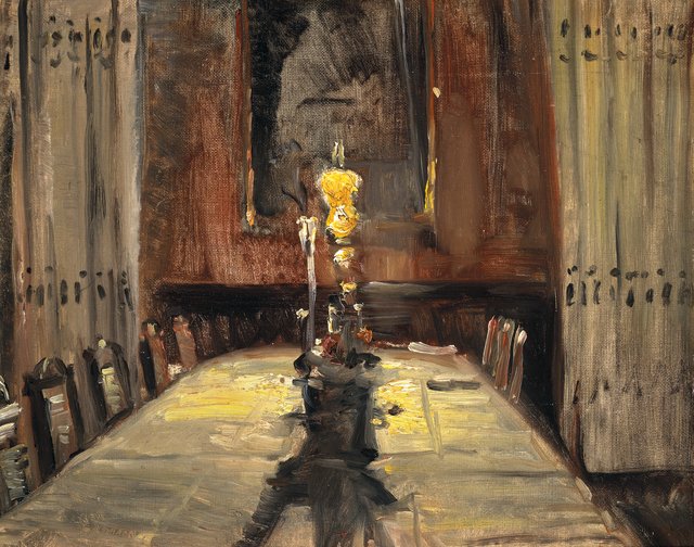 Interior from the dining room at Brøndum's Hotel in Skagen. by Michael Ancher