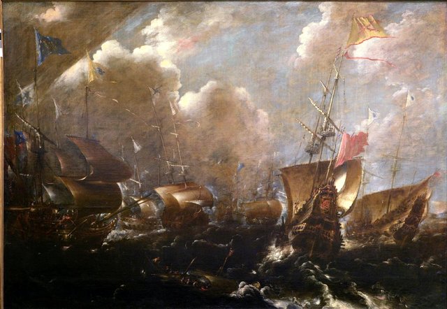 Naval Battle of Guetaria in 1638. War between the France and Spain (1635-1659). by Andries van Eertvelt