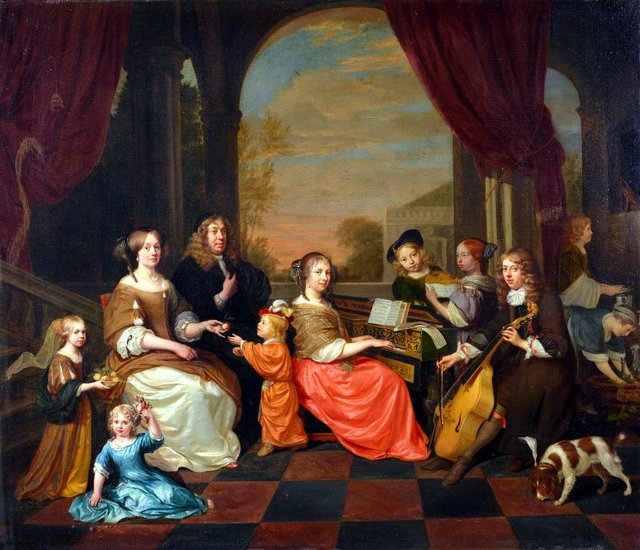 Gruppenbildnis einer musizierenden Familie by Jan Verkolje