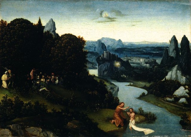 Taufe Christi und Johannespredigt by Joachim Patinir