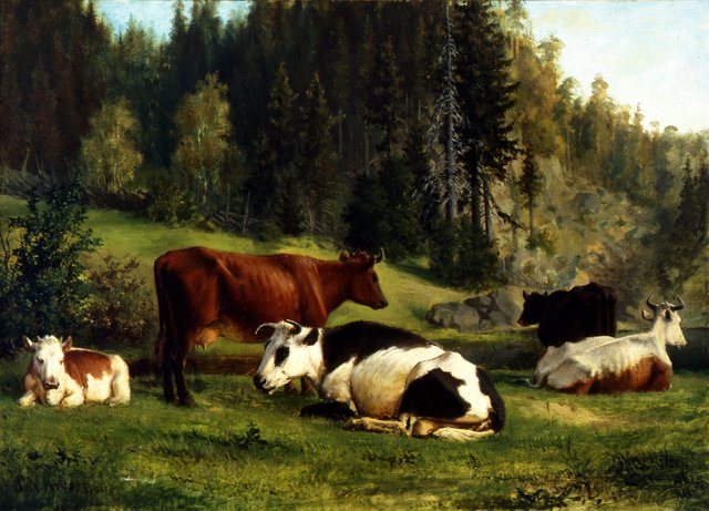 Kyr på beite by Peter Nicolai Arbo